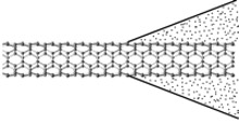 Упрощённая схема теплового диода. Решётку нанотрубки с одного конца закрывает конус из аморфного композита (иллюстрация с сайта sciencemag.org).