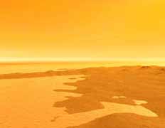 Компьютерщик Майк Завитовски (Mike Zawitowski) из Бостона создал при помощи программы Terragen трёхмерный пейзаж Титана, как его можно было бы увидеть с самолёта, основываясь на фотографиях ESA (иллюстрация с сайта nature.com).