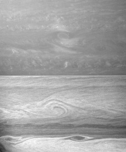 Вихри в верхних слоях атмосферы Сатурна (фото NASA/JPL/Space Science Institute).